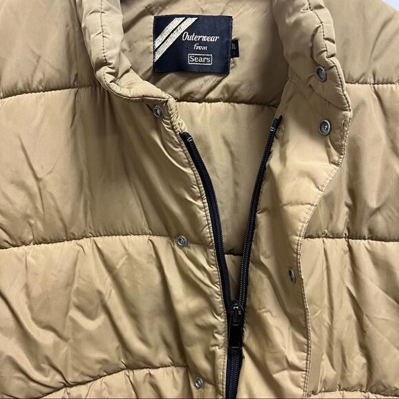 Vtg Tan Sears Winter Ski Puffer Coat Large Tall - Picture 3 of 8